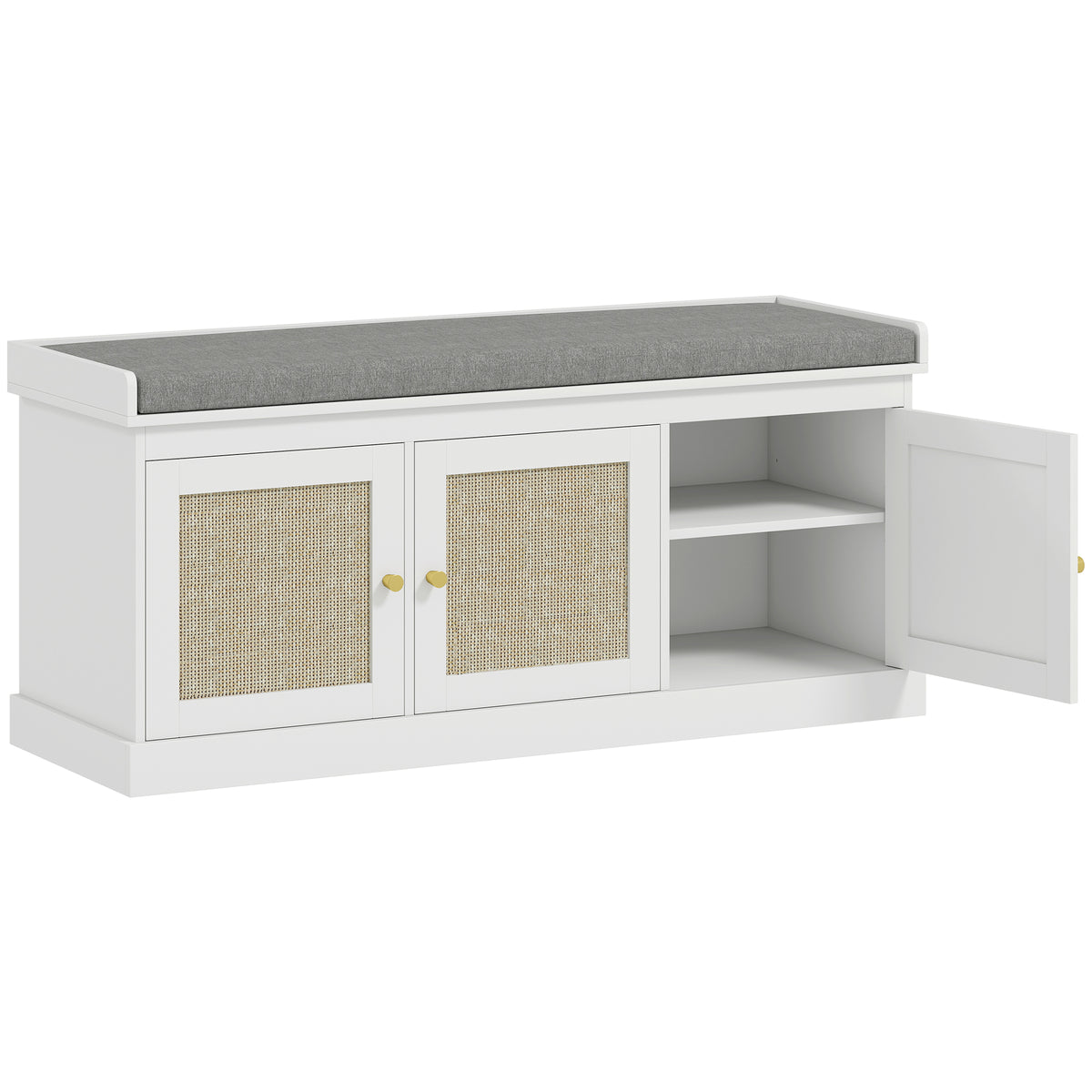 Kozy - Shoe Storage Bench with Woven Rattan Doors, Seat - White