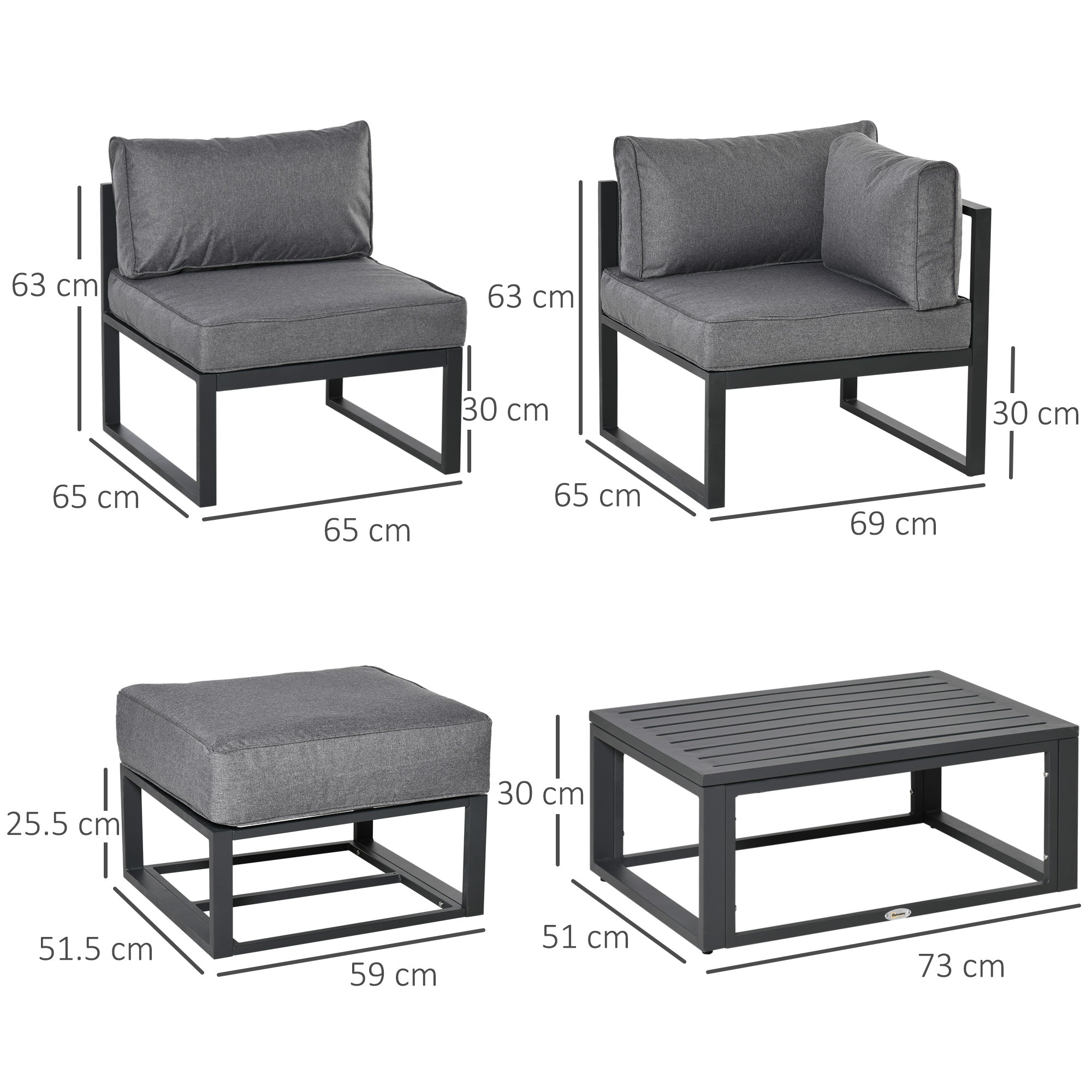 Kozy Garden Daybed, 6 Piece Outdoor Sectional Sofa Set, Aluminum Patio Conversation Furniture Set with Coffee Table, Footstool and Cushions, Grey