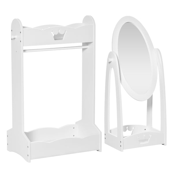 Kids Clothes Rail and Mirror Set 360° Rotation Free Standing Full Length Mirror and Hanging Rack with Storage Shelves Child's Dressing Mirror Garment Wardrobe