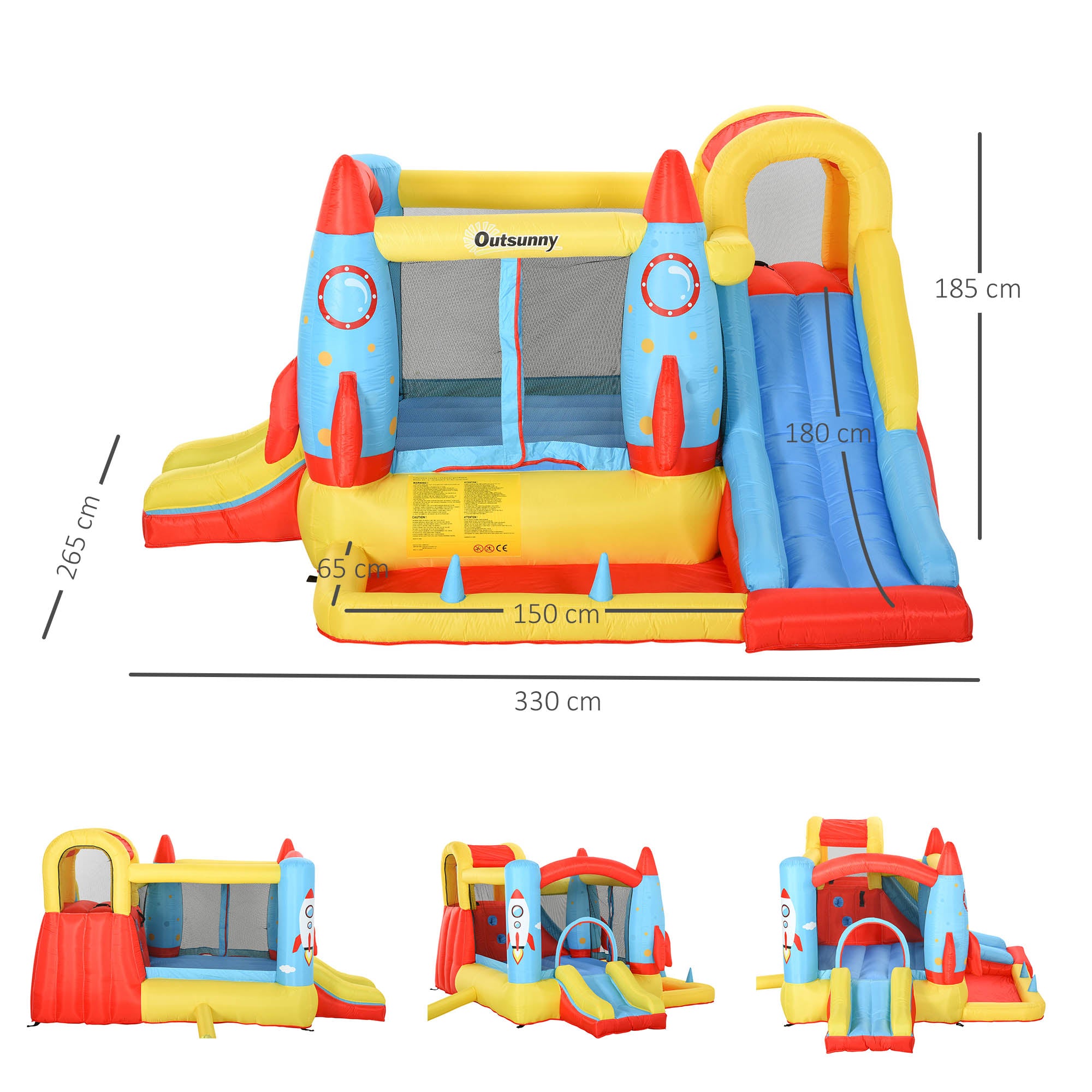 Kozy Bounce Castle Inflatable Trampoline Slide Pool Rocket Design 3.4 x 2.8 x 1.85m