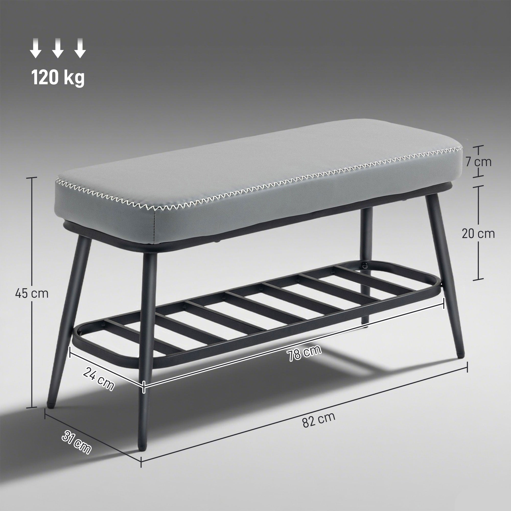 Kozy - PU Leather Shoe Storage Bench - Grey