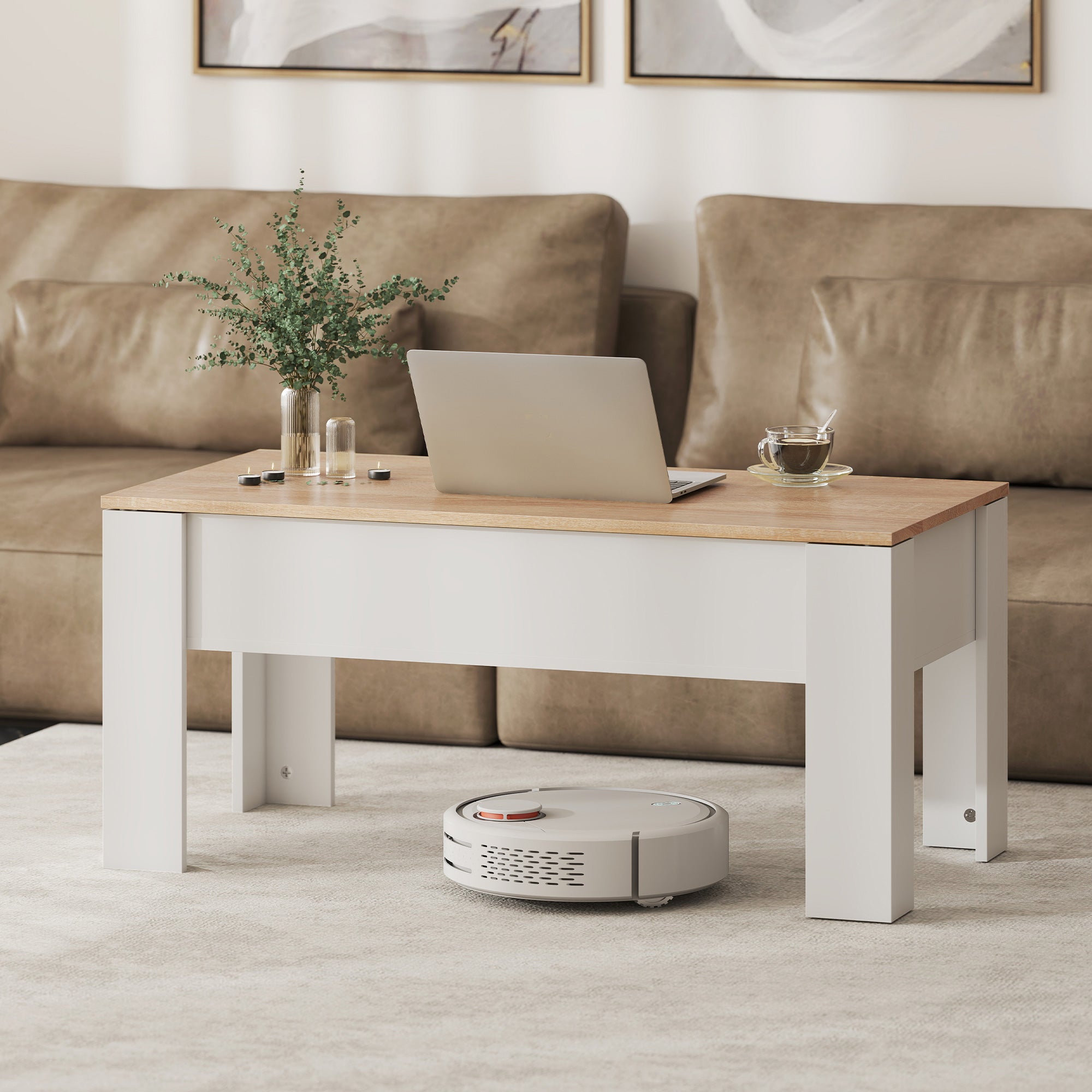 Kozy Lift Top Coffee Table with Hidden Storage Compartment, Lift Tabletop Pop-Up Center Table for Living Room