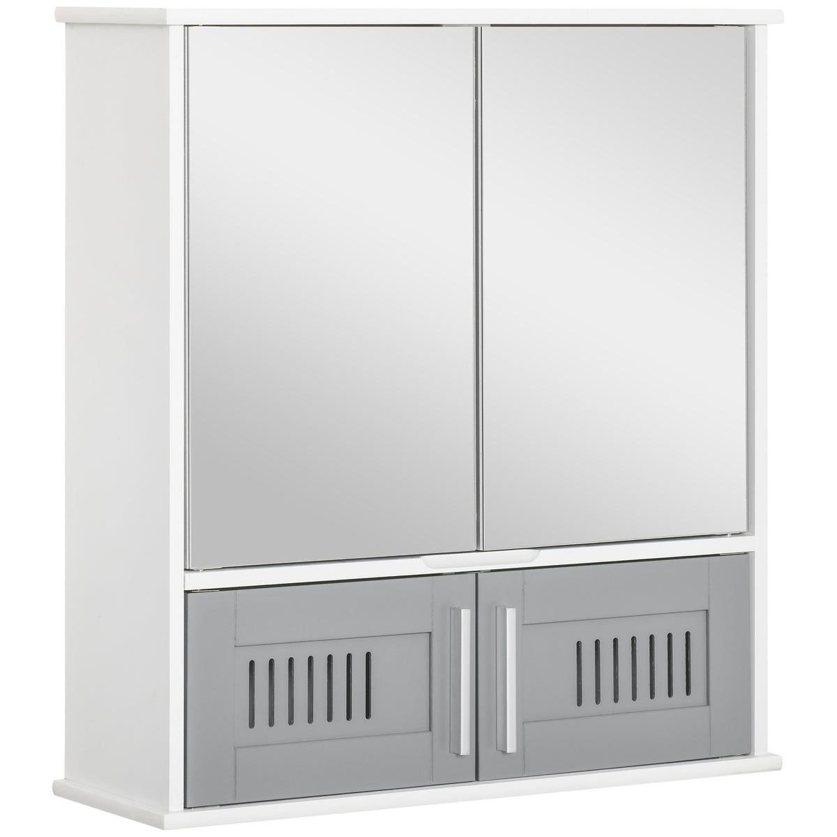 Kozy Bathroom Mirror Cabinet, Wall Mounted Storage Cupboard with Double Doors and Adjustable Shelf, Bathroom Organizer, Grey