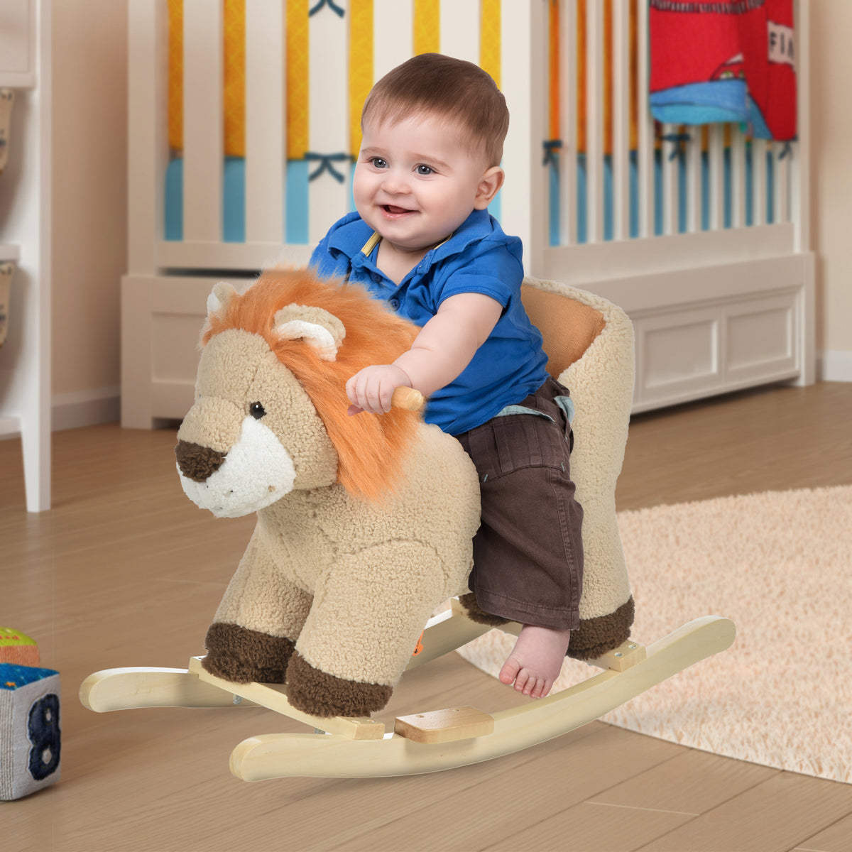 HOMCOM Toddlers Plush Lion Rocking Horse Brown