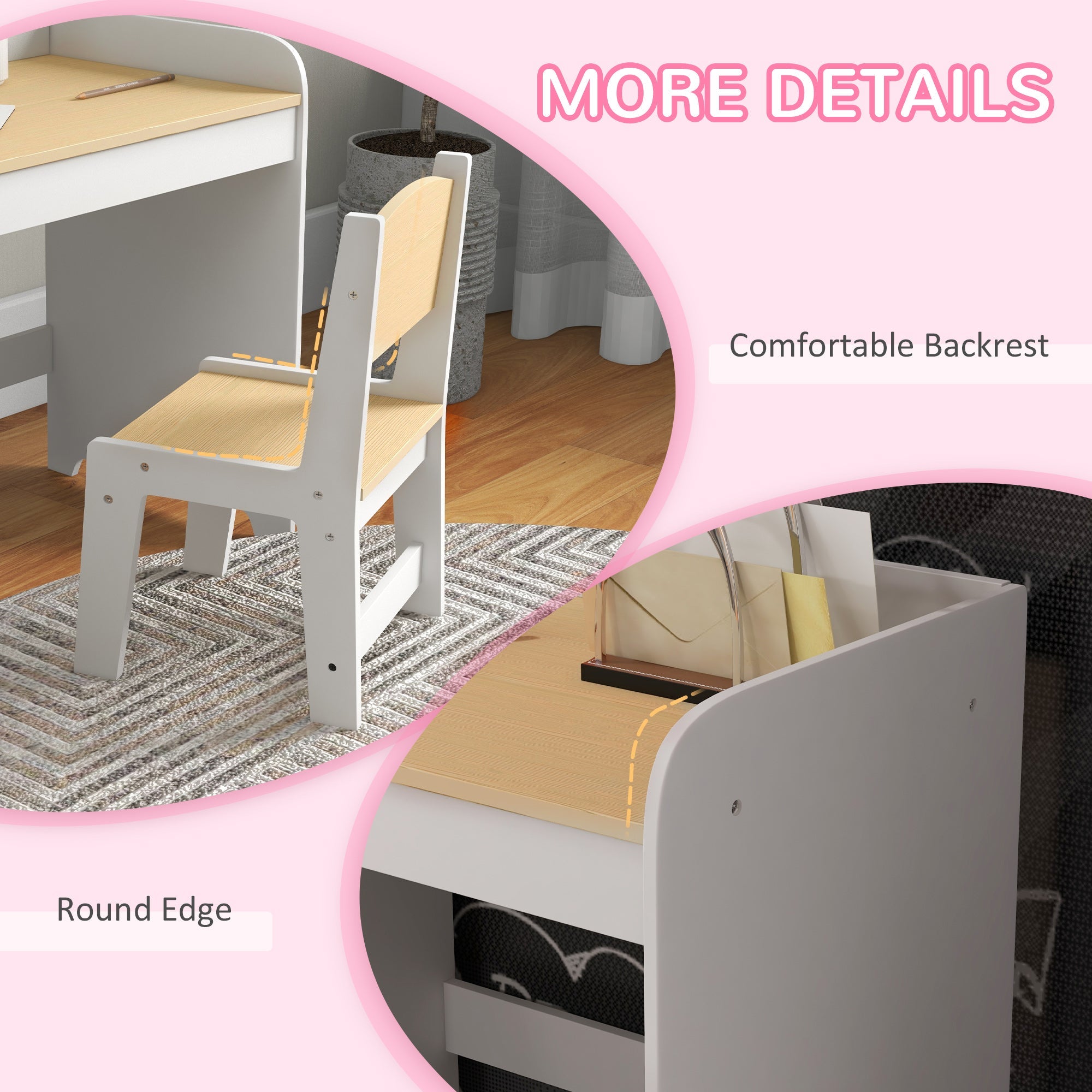 ZONEKIZ Kids Desk and Chair Set for 3-6 Year Old with Storage Drawer, Study Table and Chair for Children, White | Aosom UK
