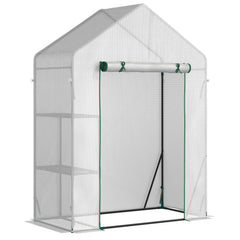Kozy Walk In Greenhouse with 2 Tier Shelf, Portable Gardening Plant Grow House Tomato Greenhouse with Roll up Zip Panel Door, Reinforced PE Cover, 143 x 73 x 195cm, Green