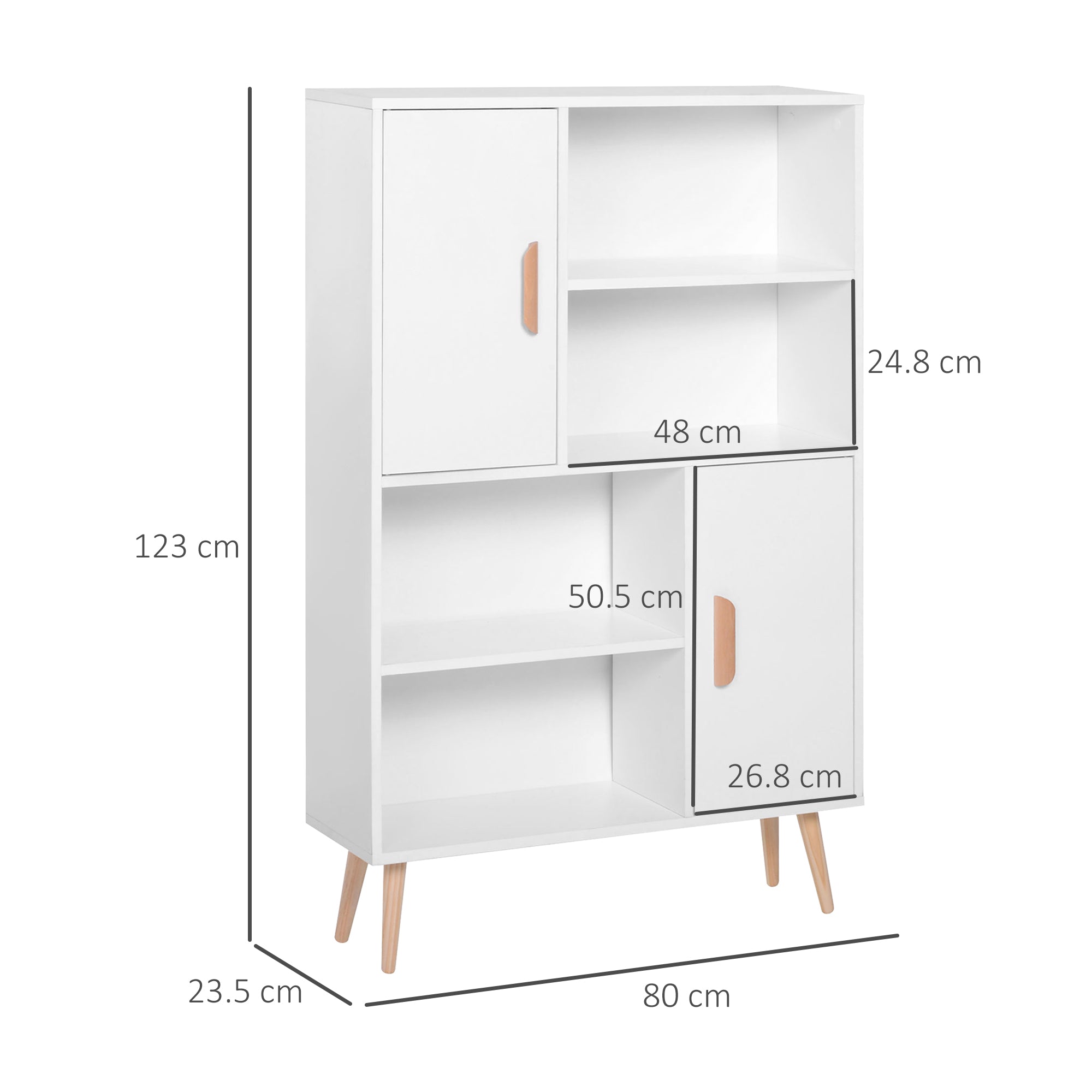 Kozy Sideboard Bookshelf Free Standing Bookcase Shelves Unit Display Storage Cabinet w/ Adjustable Shelves, Wooden Leg, Two Doors, White