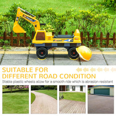 HOMCOM Ride-On Excavator for Toddlers, Multi-Functional Bulldozer Toy with Detachable Digging Bucket and Music, for Ages 2-3, Yellow | Aosom UK