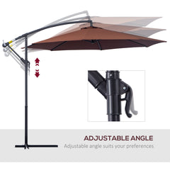 Outsunny 3m Hanging Umbrella Parasol, Cantilever Design, UV Protection, Adjustable Angle, Coffee