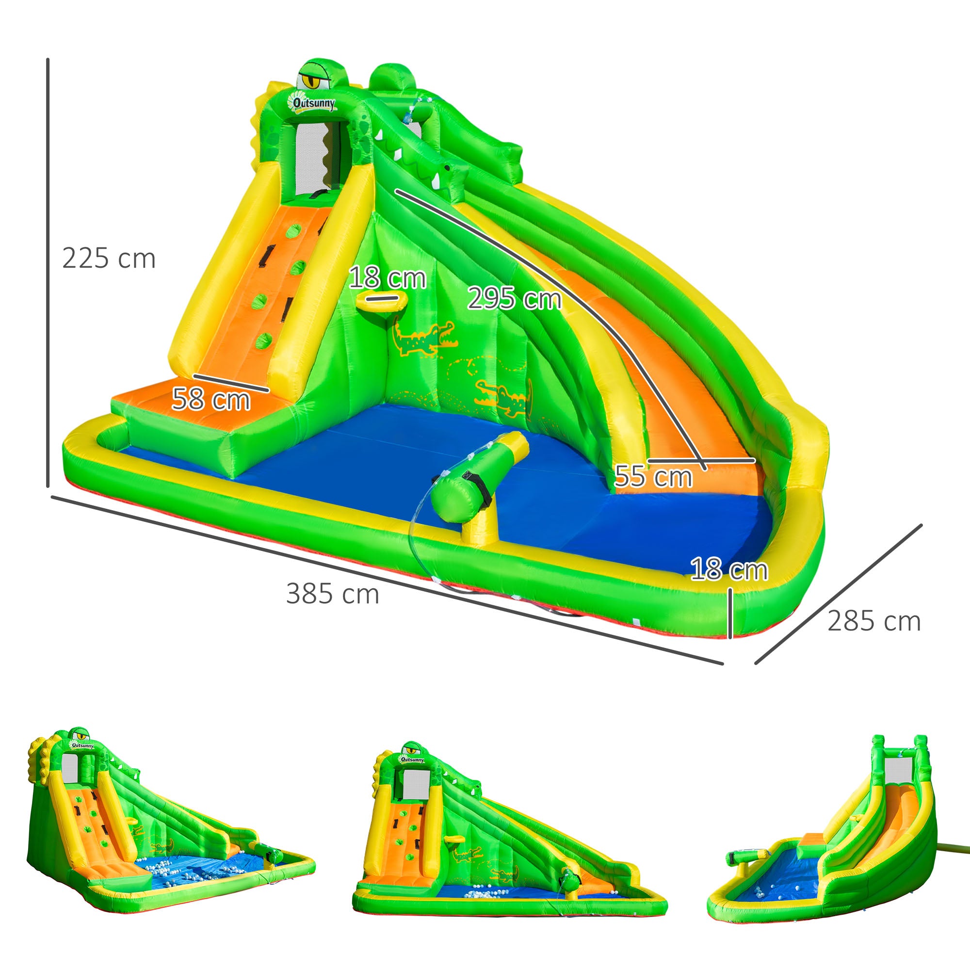 Kozy 5 in 1 Kids Bouncy Castle Large Crocodile Style Inflatable House Slide Basket Water Pool Gun Climbing Wall with Blower Carrybag for Kids Age 3-8, 3.85 x 2.85 x 2.25m
