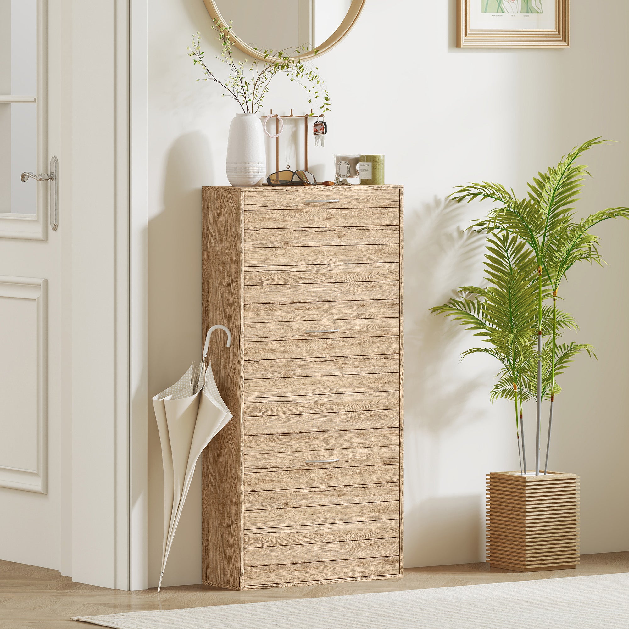 Kozy 12-Shoe Flip Drawer Storage Cabinet - Brown Wood-Effect