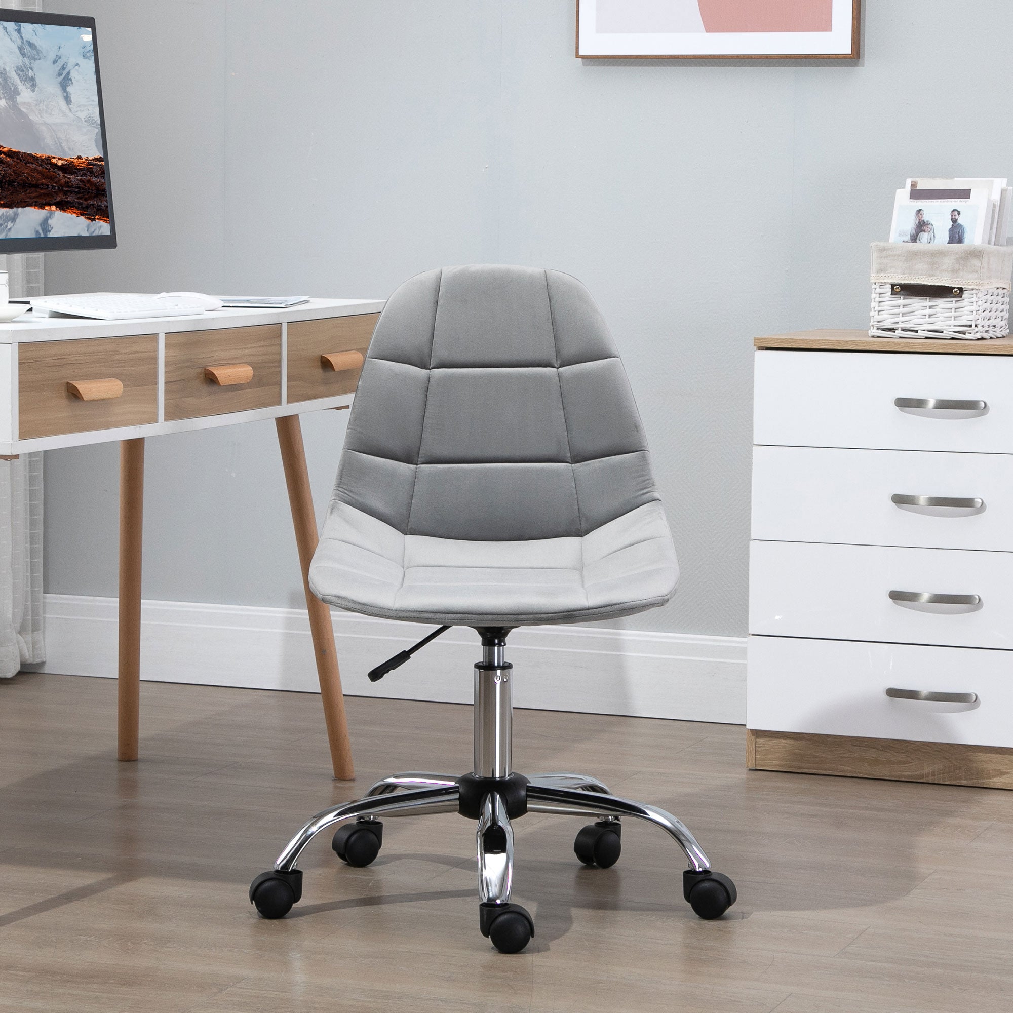 Kozy Ergonomic Office Chair with Adjustable Height and Wheels Velvet Executive Chair Armless for Home Study Bedroom Grey