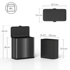 Kozy 8L Hanging Kitchen Bin, Rubbish bin with Lid and Removable Inner Bucket for Kitchen Cabinet Door, Under Sink, Office