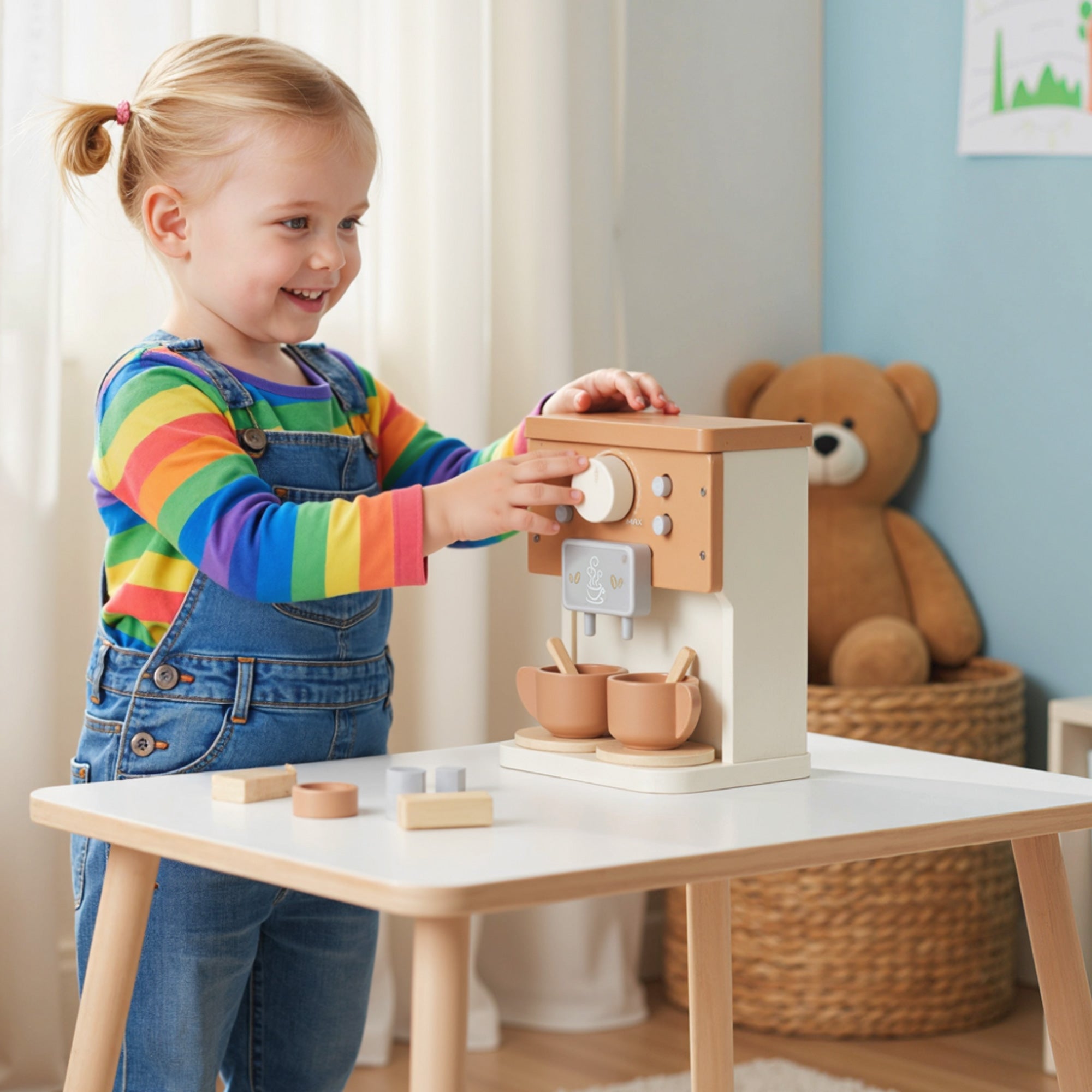 Kozy Kids Wooden Coffee Machine Toy, Pretend Play Kitchen Accessories Gift for Boys and Girls Ages 3+