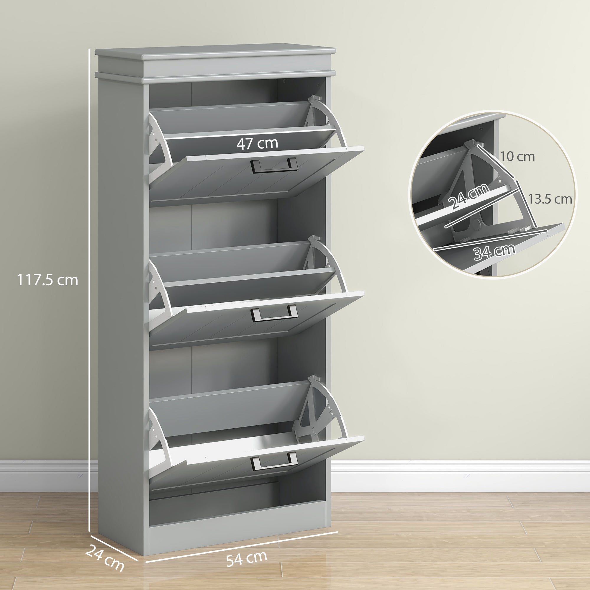 Kozy Three-Drawer Minimalistic Shoe Cabinet - Grey