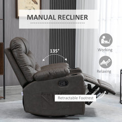 HOMCOM Manual Reclining Chair, Recliner Armchair with Faux Leather, Footrest, Cup Holders, 86x93x102cm, Brown | Aosom UK