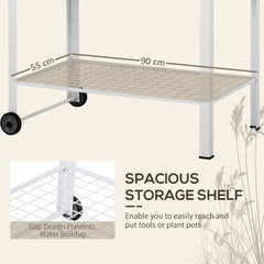 Outsunny Garden Outdoor Metal Potting Table Bench Planting Workstation Push Cart with Wheels Side Hanger