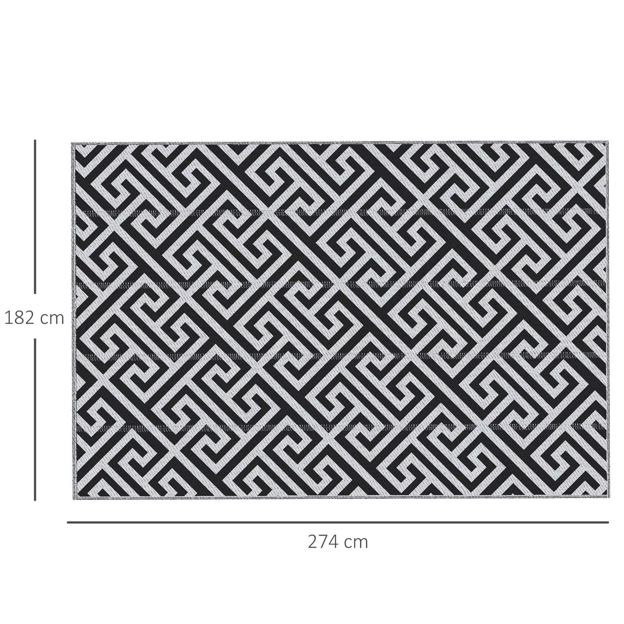 Kozy 182 x 274 cm(6x9ft) Outdoor Rug Reversible Mat Plastic Straw Rug Portable RV Camping Mat for Garden Deck Picnic Indoor, Black & White