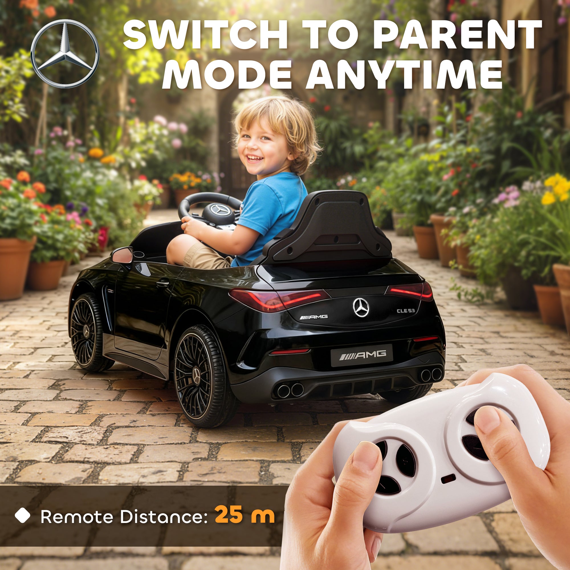 Kozy Licensed Mercedes AMG Kids Electric Car, 12V Ride On Car with Dual Motors, Remote Control for 3-6 Years, Black