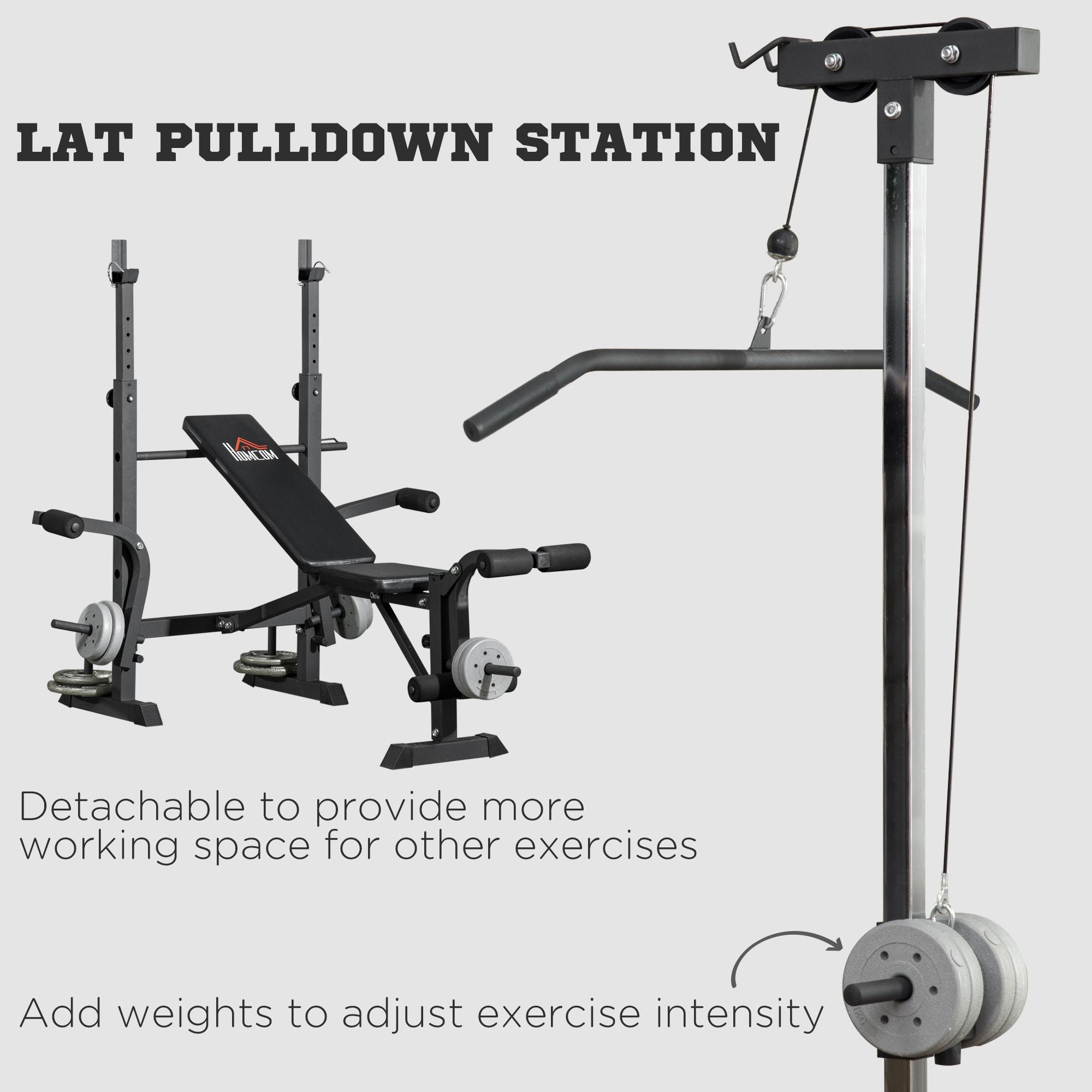 Kozy Adjustable Weight Bench with Pulley System, Incline Bench Press Set with Squat Rack, Leg Developer, Butterfly and Weight Storage, for Home Gym Full Body Workout