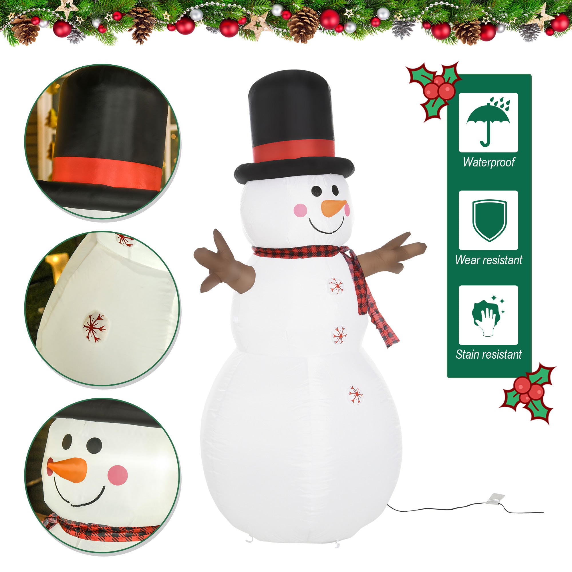 Kozy 6ft Giant Inflatable Snowman Christmas Decoration w/ LED Lights Accessories Cute Family Fun Seasonal Outdoor Indoor