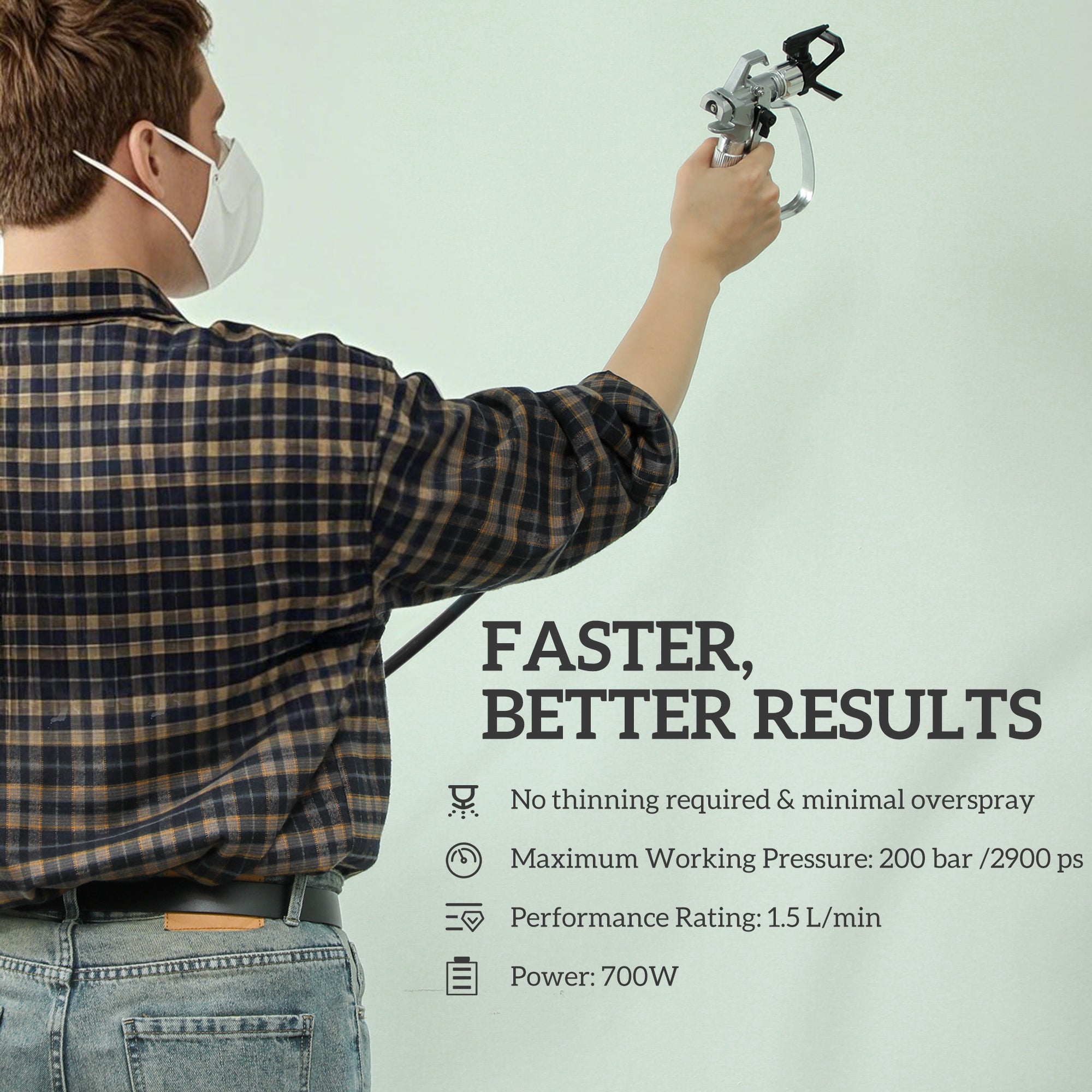 Kozy - Airless Paint Sprayer, Thinning-Free, Electric﻿ Fence Paint Sprayer for Exterior and Interior DIY Painting Projects, Wall Spray Gun Machine, Household Use, 1.5L/min, 200Bar, 7.5m Hose Dark Blue