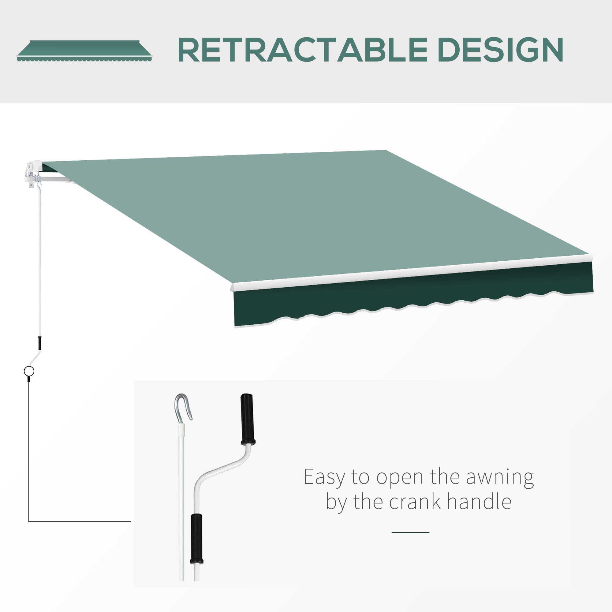 Kozy Manual Retractable Awning, 2.5x2 m-Dark Green