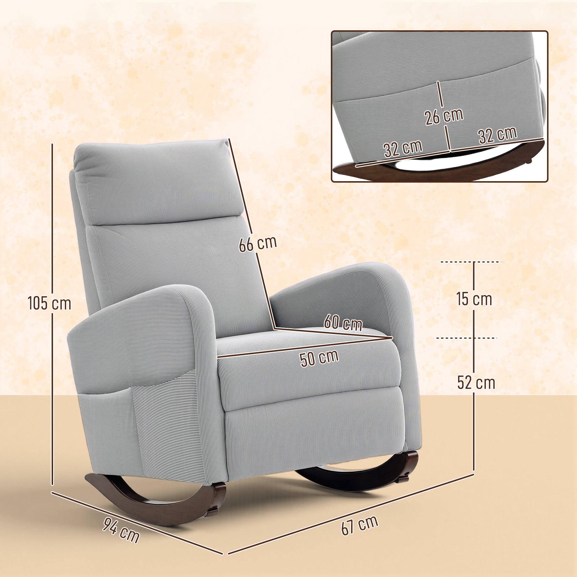 Kozy - Corduroy Rocking Armchair - Grey