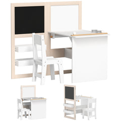 Kozy 3 in 1 Kids Table and Chair Set with Storage, Whiteboard, Blackboard & Roll Paper for 3-8 Years, White