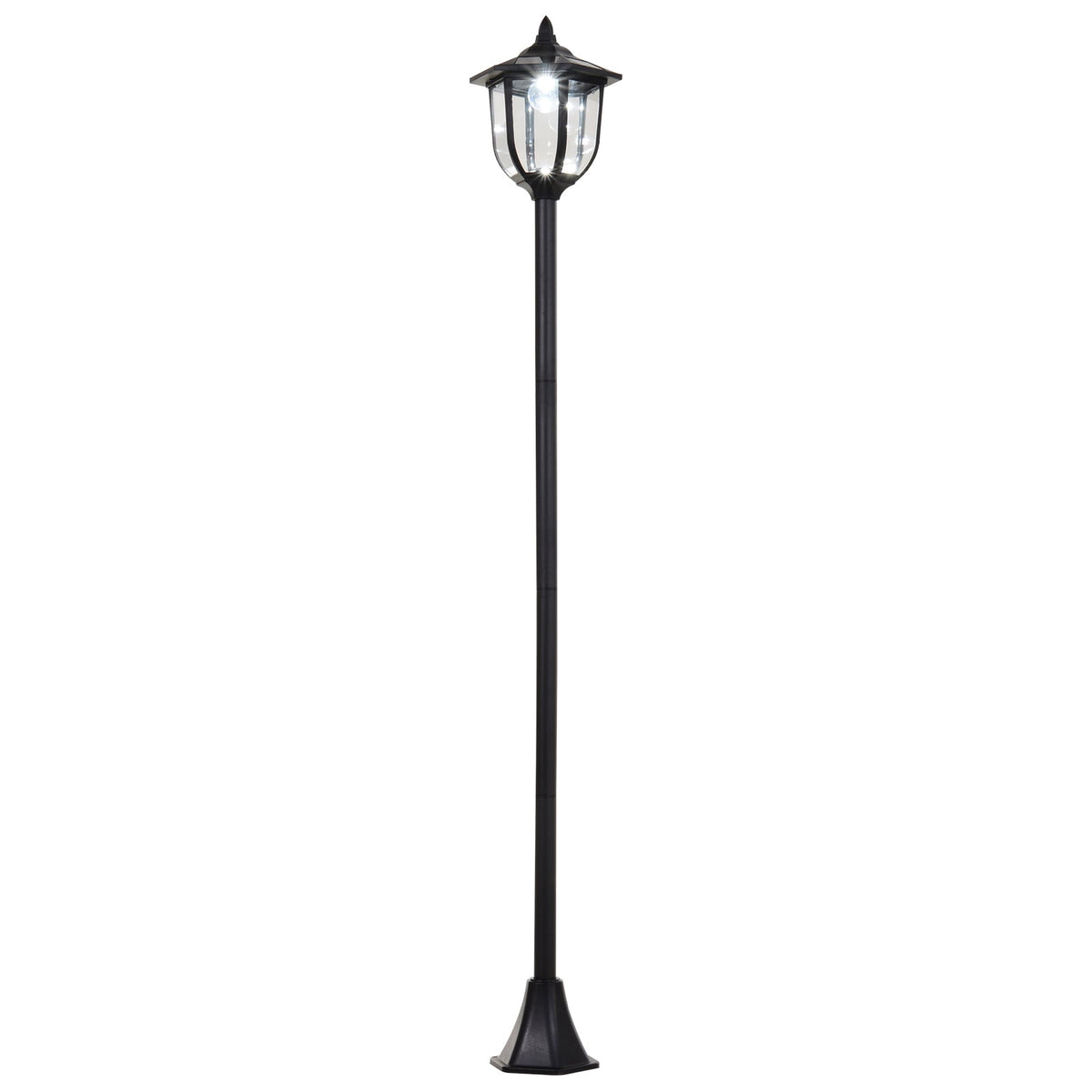 Outsunny 1.77m Tall Free-Standing ABS Garden Solar LED Lamp Post Black | Aosom UK