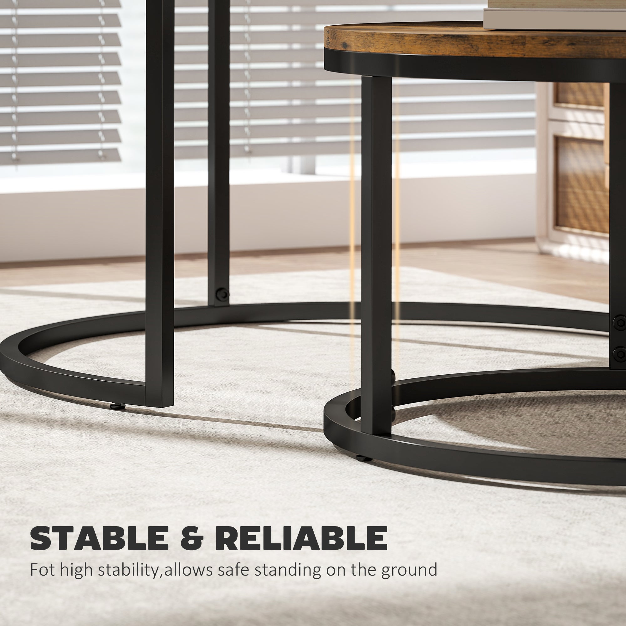 Kozy - Set of Two Wood-Effect Stacking Tables - Rustic Brown