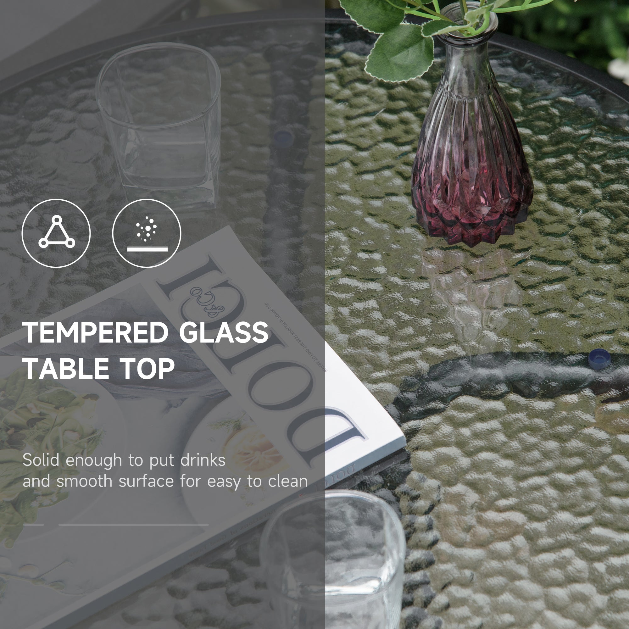 Kozy 3 Piece Outdoor Bistro Set, Patio Conversation Furniture Set with 2 Folding Backrest Adjustable Armchairs and Glass Top Coffee Table, Grey