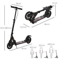 HOMCOM Adult Teens Kick Scooter Foldable Height Adjustable Aluminum Ride On Toy for 14+ with Rear Wheel & Hand Brake, Shock Mitigation System