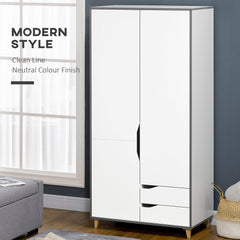 Kozy Wardrobe with 2 Doors, 2 Drawers, Hanging Rail, Shelves for Bedroom Clothes Storage Organiser, 89x50x185cm, White