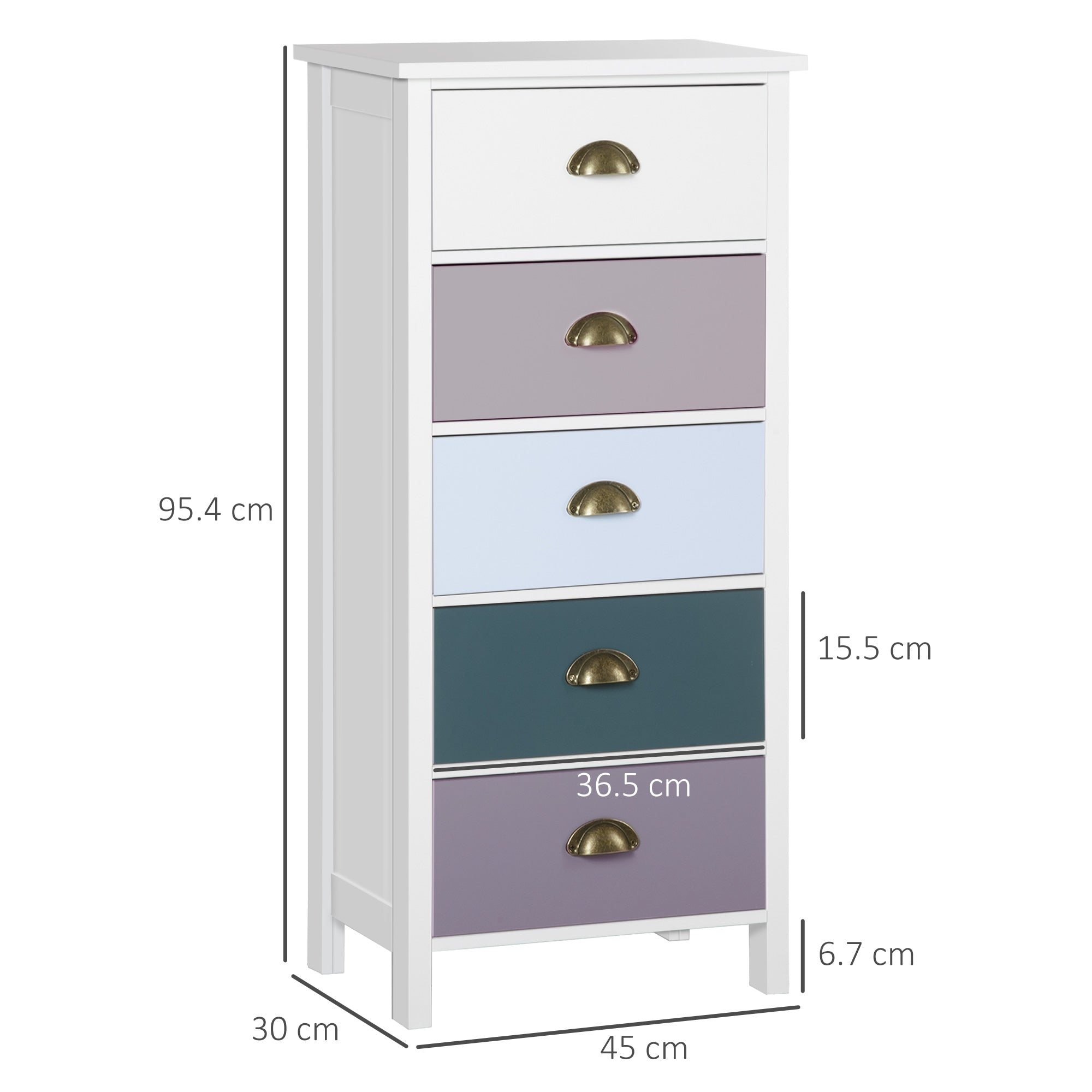 Kozy Slim Storage Cabinet Organiser, Chest of Drawers, 5-Drawer Dresser with Metal Handle for Living Room, Bedroom, Blue