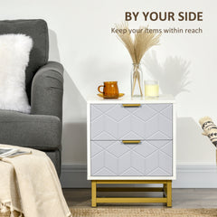 Kozy Bedside Table with 2 Drawers, Side Table, Bedside Cabinet with Steel Frame for Living Room, Bedroom, Grey and White