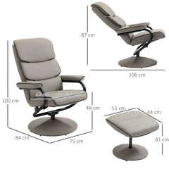 HOMCOM Recliner Chair with Ottoman 360° Swivel Faux Leather High Back Armchair w/ Footrest Stool for Home Office
