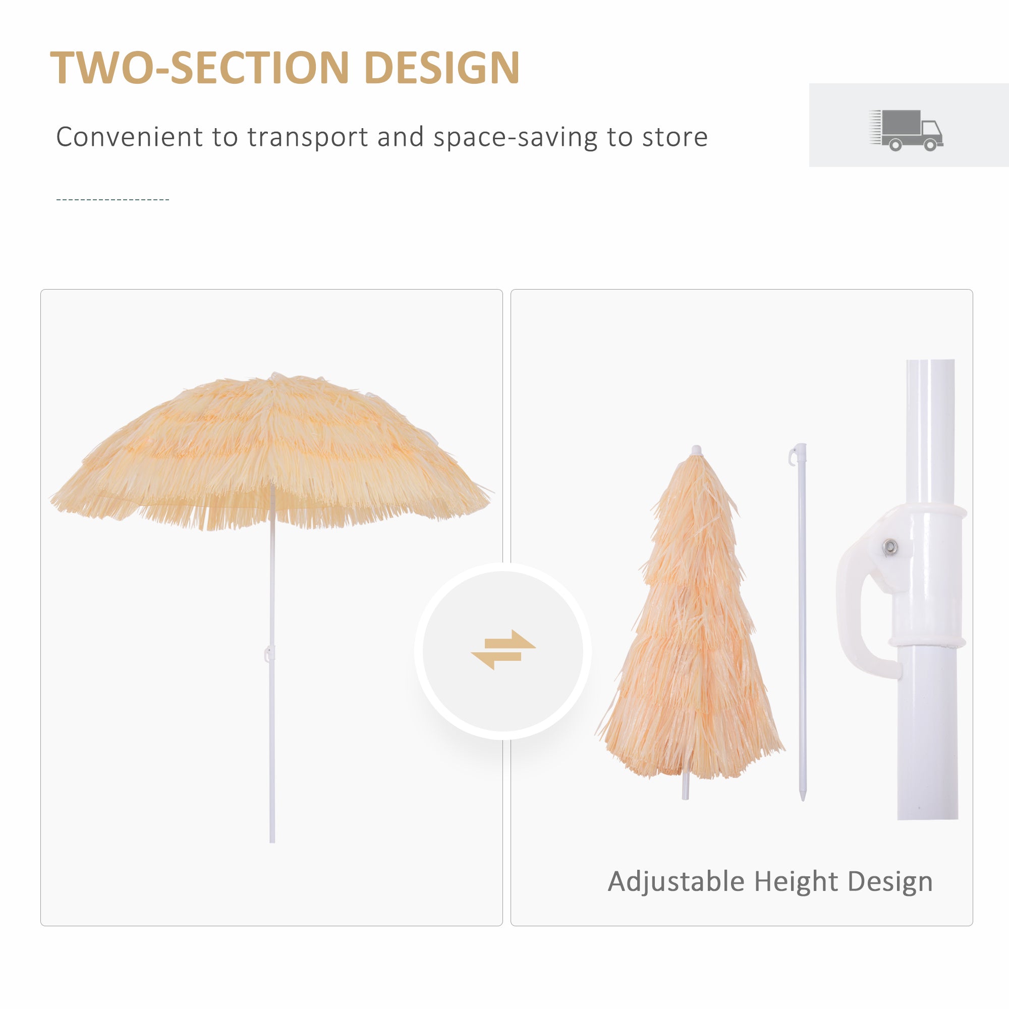 Outsunny Waterproof Patio Garden Hawaii Beach Sun Umbrella Sunshade Hawaiian Folding Tilting Crank Parasol (Wheat) | Aosom UK