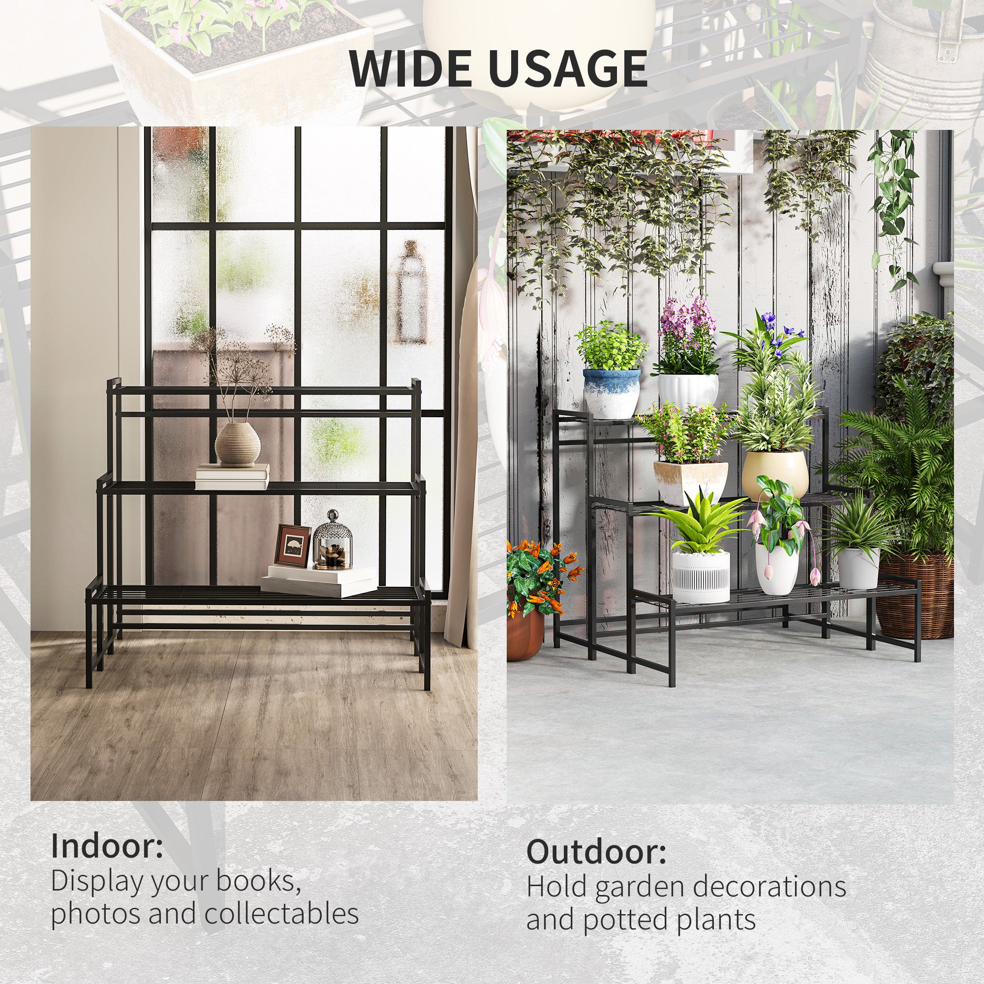 Kozy - Three-Tier Metal Plant Shelf - Black