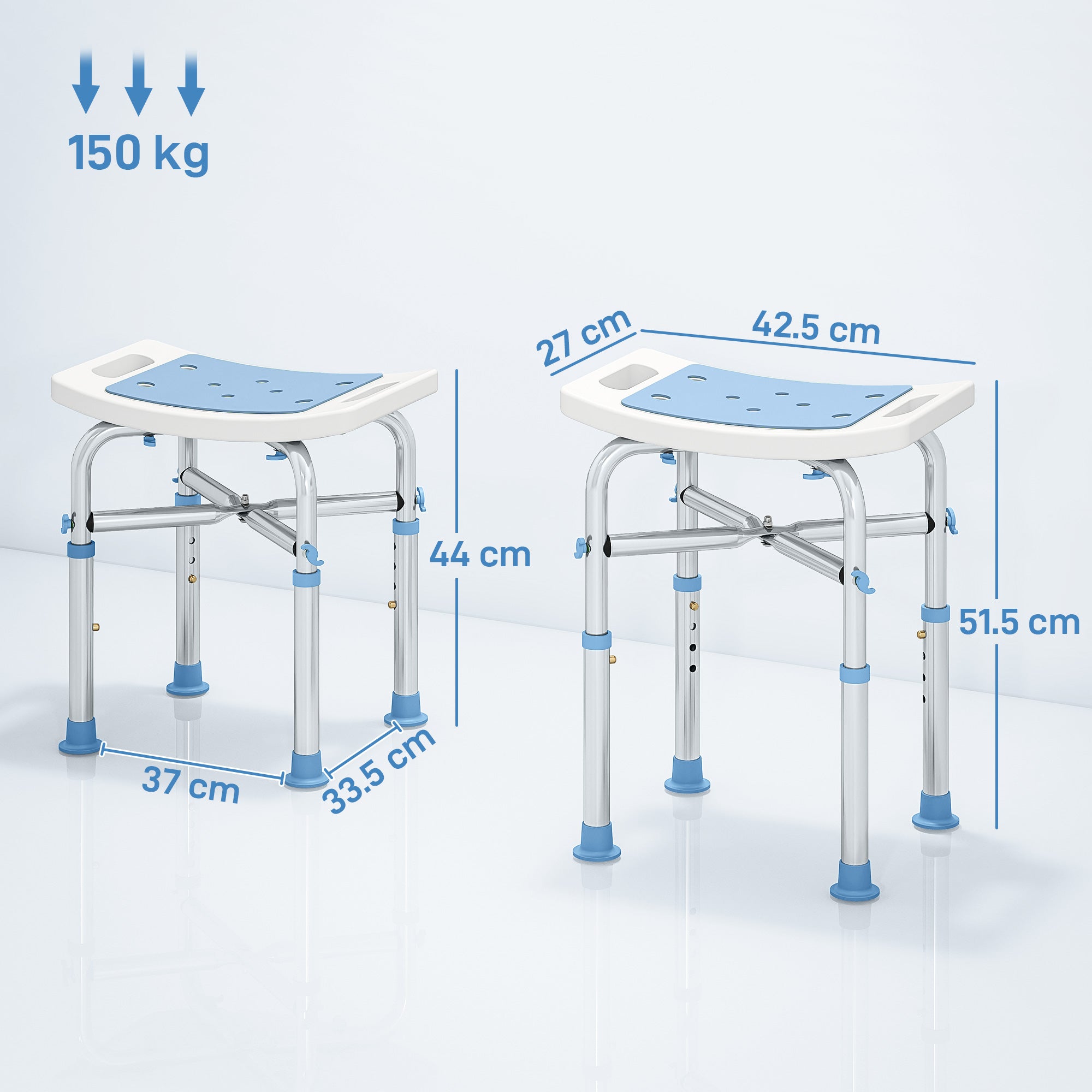 Kozy - 44-51.5cm Aluminium Frame Shower/Bath Stool - Light Blue