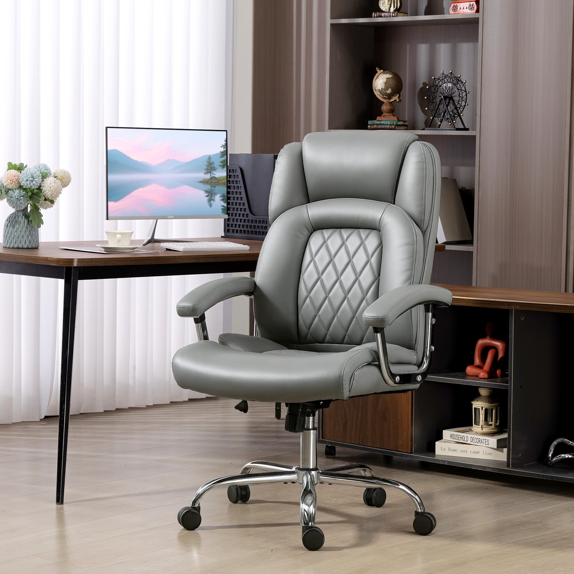 Kozy Big and Tall Office Chair 180kg with Spring Cushion, PU Leather - Grey