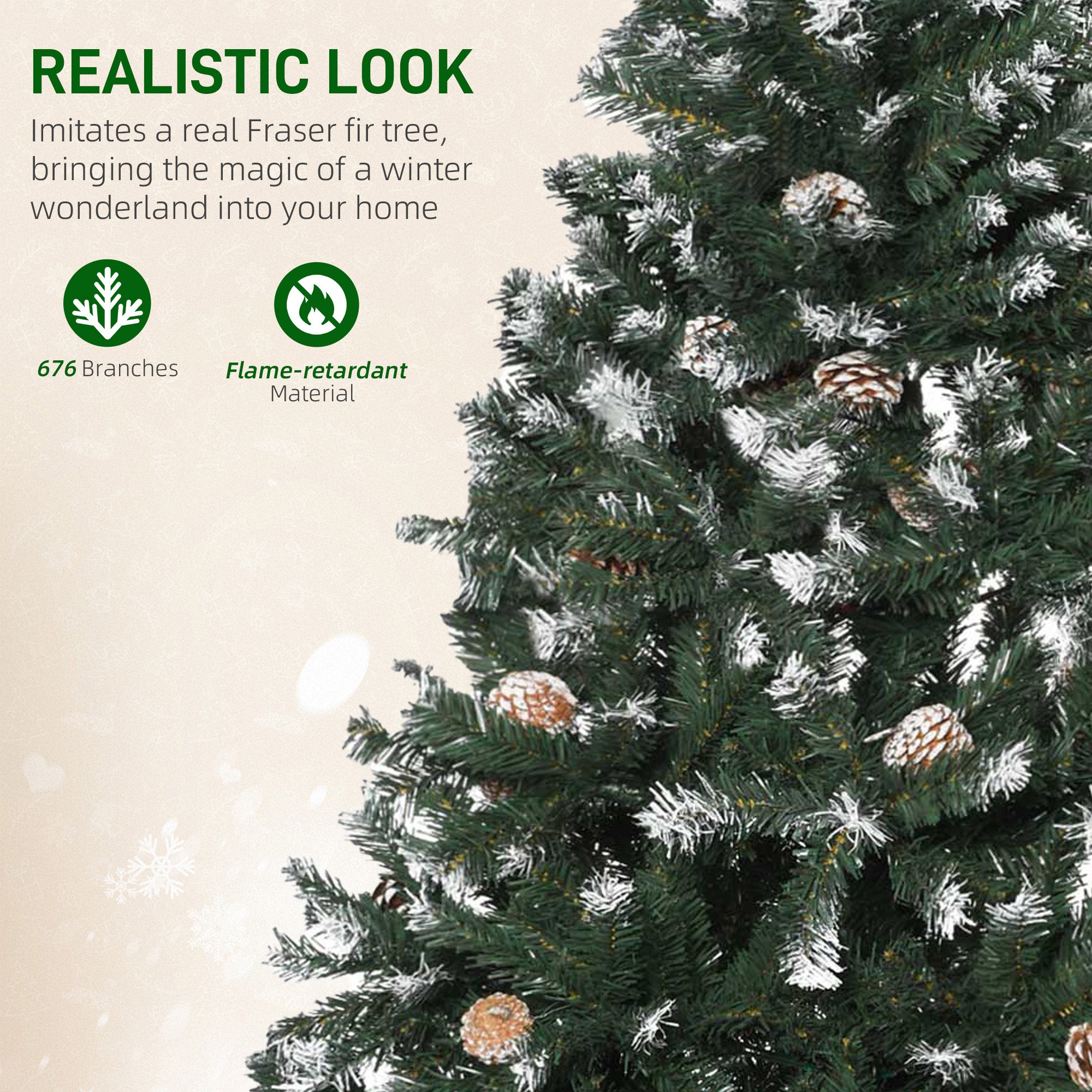 Kozy 5FT Artificial Christmas Tree with Pine Cones, Holiday Home Xmas Decoration Automatic Open, Green