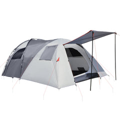 Outsunny 4-5 Man Outdoor Tunnel Tent, Two Room Camping Tent w/ Portable Mat, Sewn-In Floor Breathable Mesh Windows for Fishing, Hiking | Aosom UK