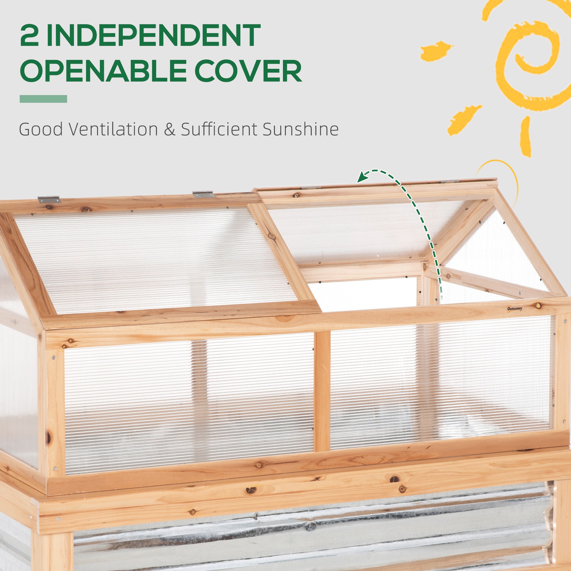 Kozy Raised Garden Bed with Greenhouse Top, Garden Wooden Cold Frame Greenhouse Flower Planter Protection with 2 Independent Roofs, 122x 61 x 82cm, Natural