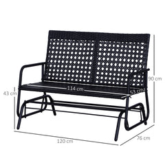 Kozy 2 Seater PE Rattan Glider Bench, Outdoor Loveseat Chair with Steel Frame, Porch Rocking Glider for 2 Person with Armchair, High Back, Black