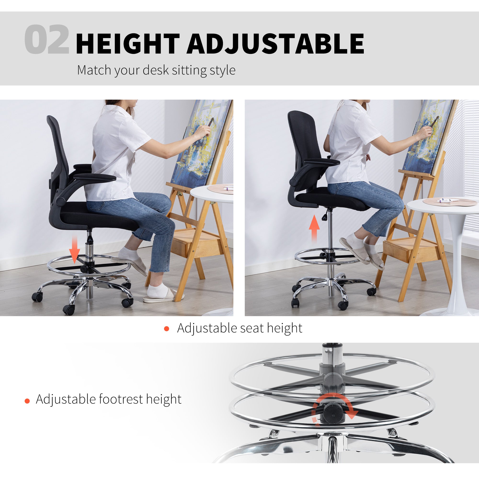 Kozy Draughtsman Chair, with Adjustable Lumbar - Charcoal Grey