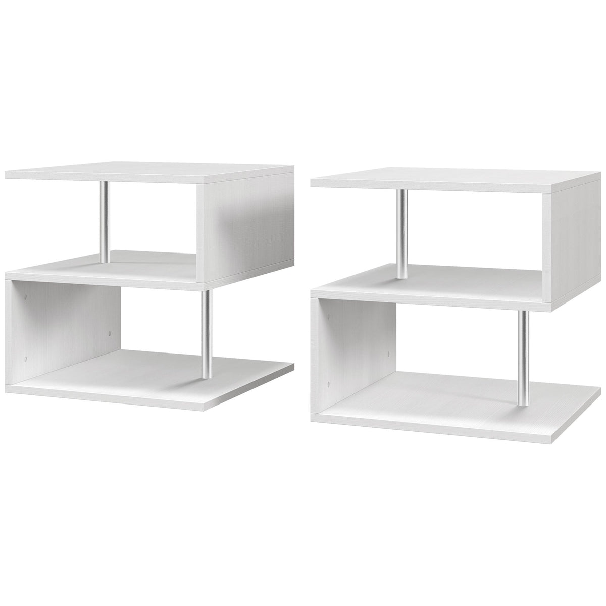 HOMCOM S Shape Cube Coffee Table, Wooden 2 Tier Storage Shelves Organizer, Office Bookcase, Living Room End Desk Stand Display, White | Aosom UK