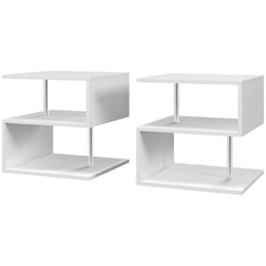 HOMCOM S Shape Cube Coffee Table, Wooden 2 Tier Storage Shelves Organizer, Office Bookcase, Living Room End Desk Stand Display, White | Aosom UK