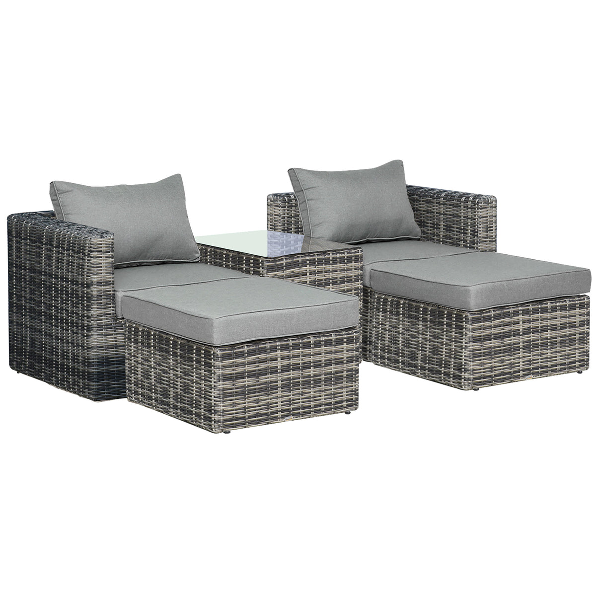 Kozy Five Piece Rattan Armchair, Stool and Table Set - Mixed Grey