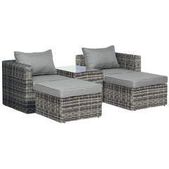 Kozy Five Piece Rattan Armchair, Stool and Table Set - Mixed Grey